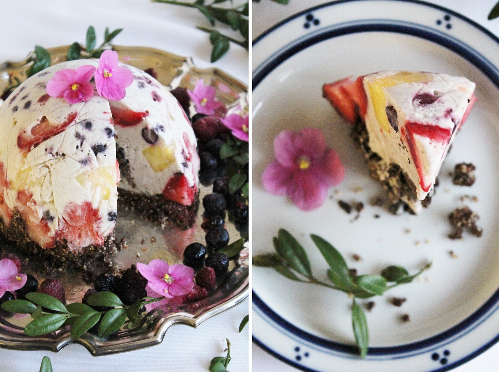 whataboutlifestyle fruit + coconut ice cream cake with brownie crust