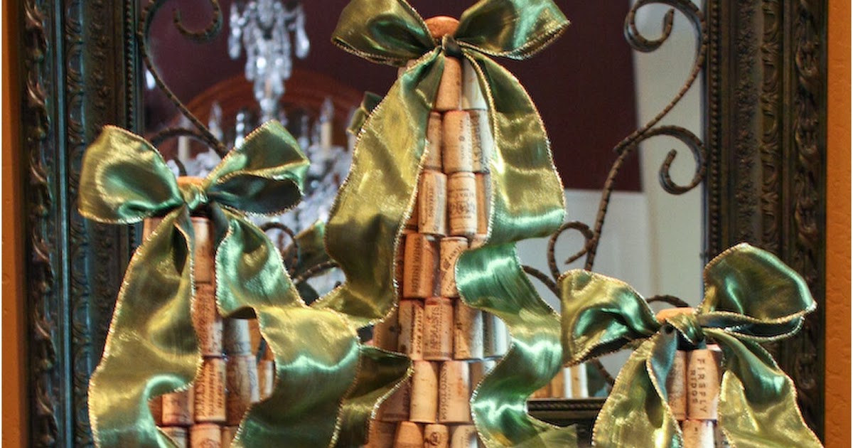 The Bubbly Hostess DIY Wine Cork Christmas Trees Topped With Ribbon