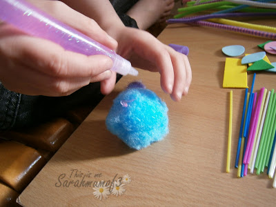 glitter glue pompoms craft making children
