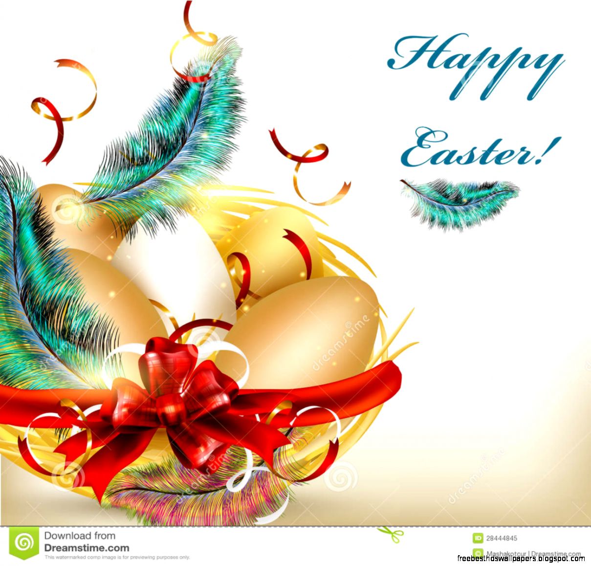 Pretty Easter Greeting Card With Nest Eggs And Ferns Royalty Free Pretty Easter Greeting Card With Nest Eggs And Ferns Royalty Free