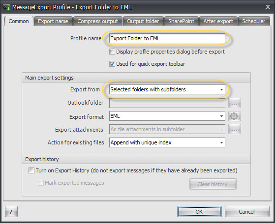 Using the MessageExport add-in File Explorer in Outlook
