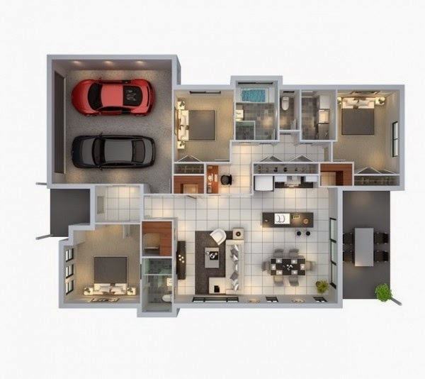 Minimalist 3 Bedroom Home Design Layout With Car Garage