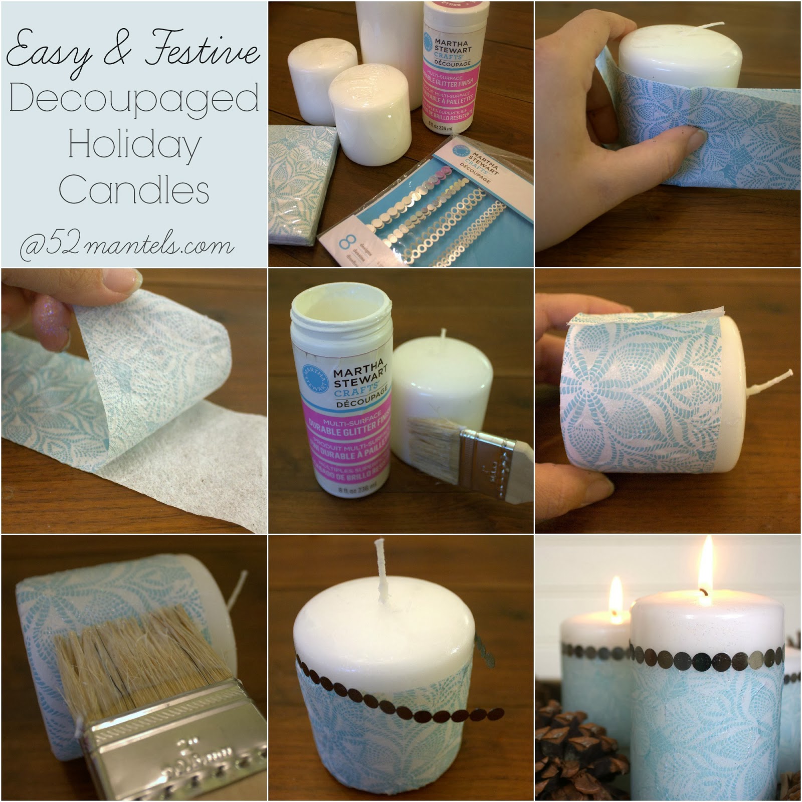 52 Mantels Decoupaged Holiday Candles