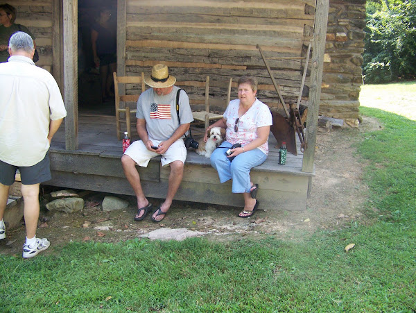 Resting on the back porch of the Payne Cabin
