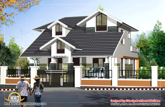 Contemporary sloping roof 2 story house -2125 Sq. Ft. (197 Sq.M.) (236 Square Yards) - April 2012