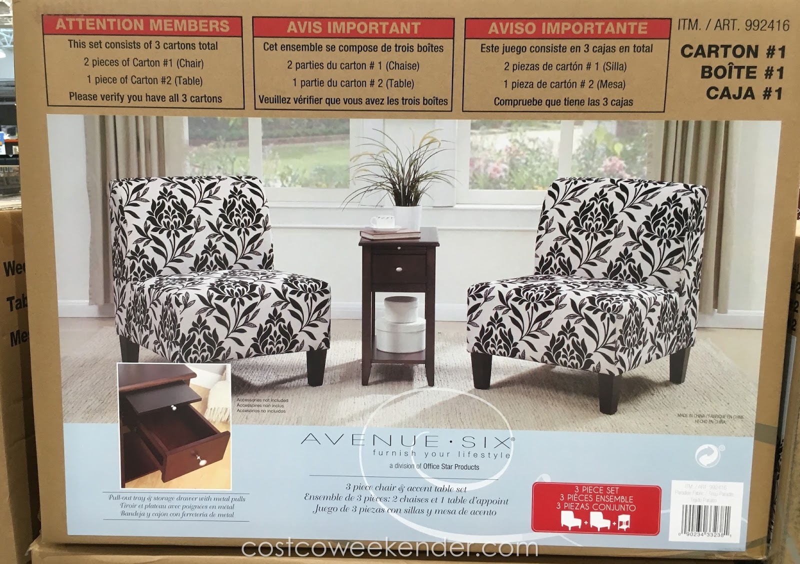 Avenue Six 3 Piece Chair And Accent Table Set Costco Weekender