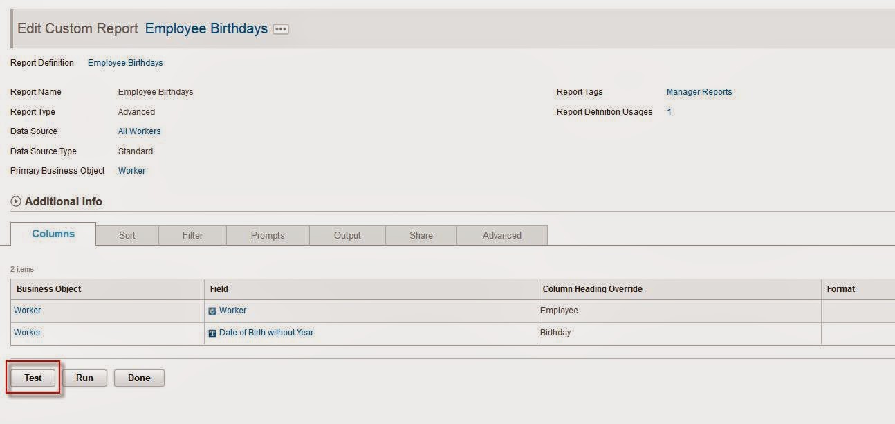 Writing reports in workday image