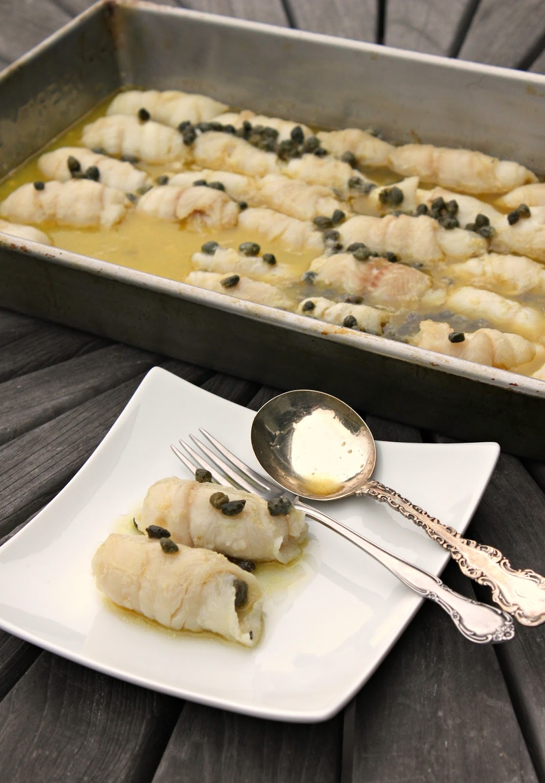 Ovenpoached Dover sole with butter and capers