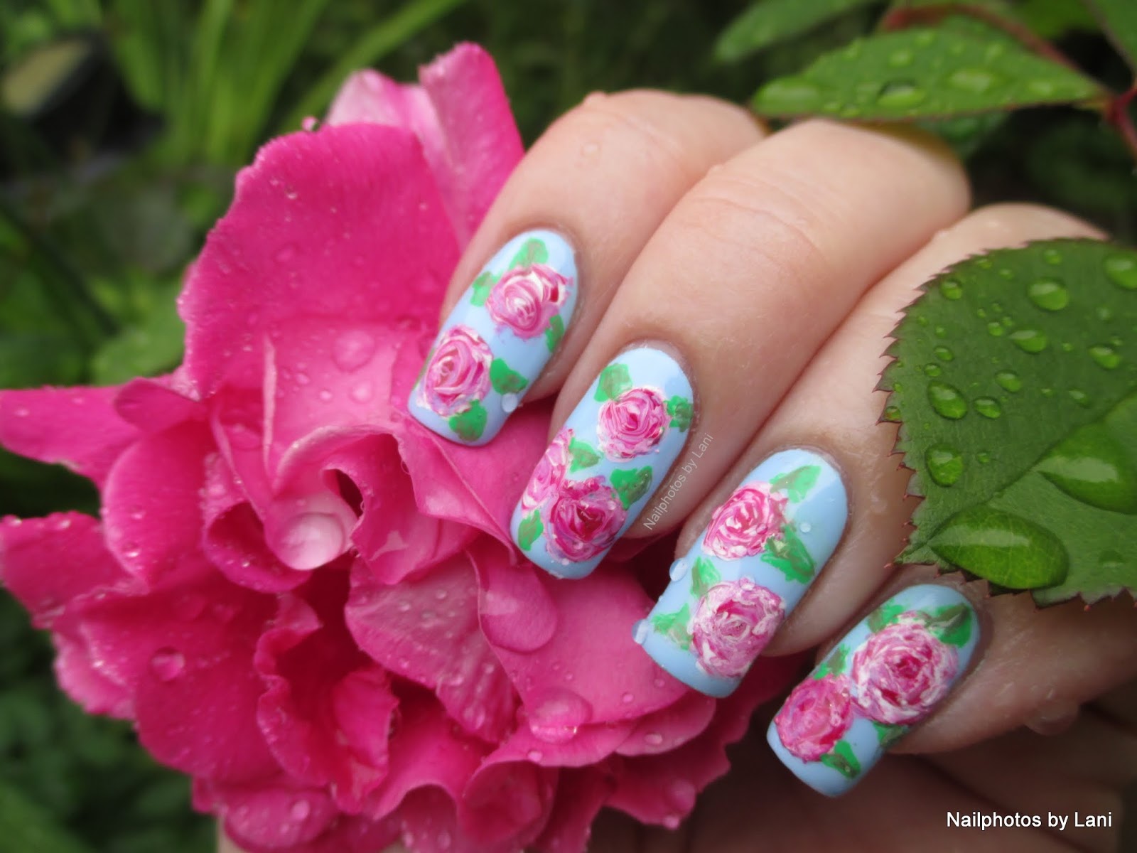 Nailphotos by Lani Vintage Flowers freehand nail art inspired by