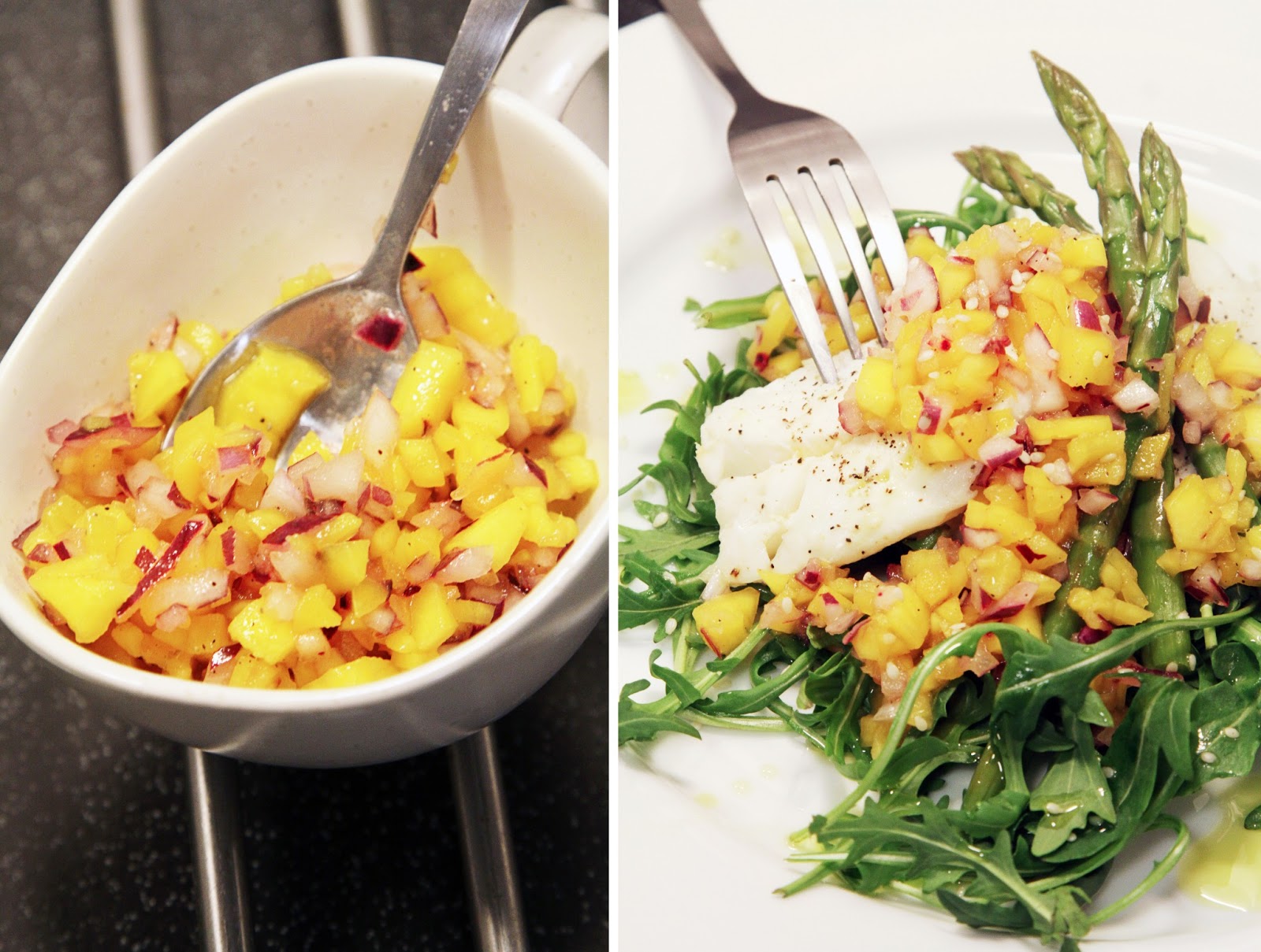 Delicious. Without Shame. Baked haddock with mango salsa