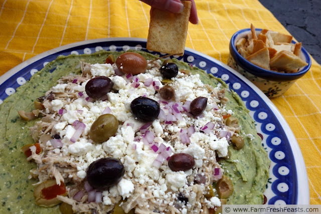 http://www.farmfreshfeasts.com/2013/06/five-layer-mediterranean-chicken-dip.html