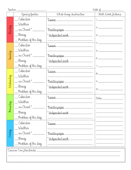 teachers daily planner template
