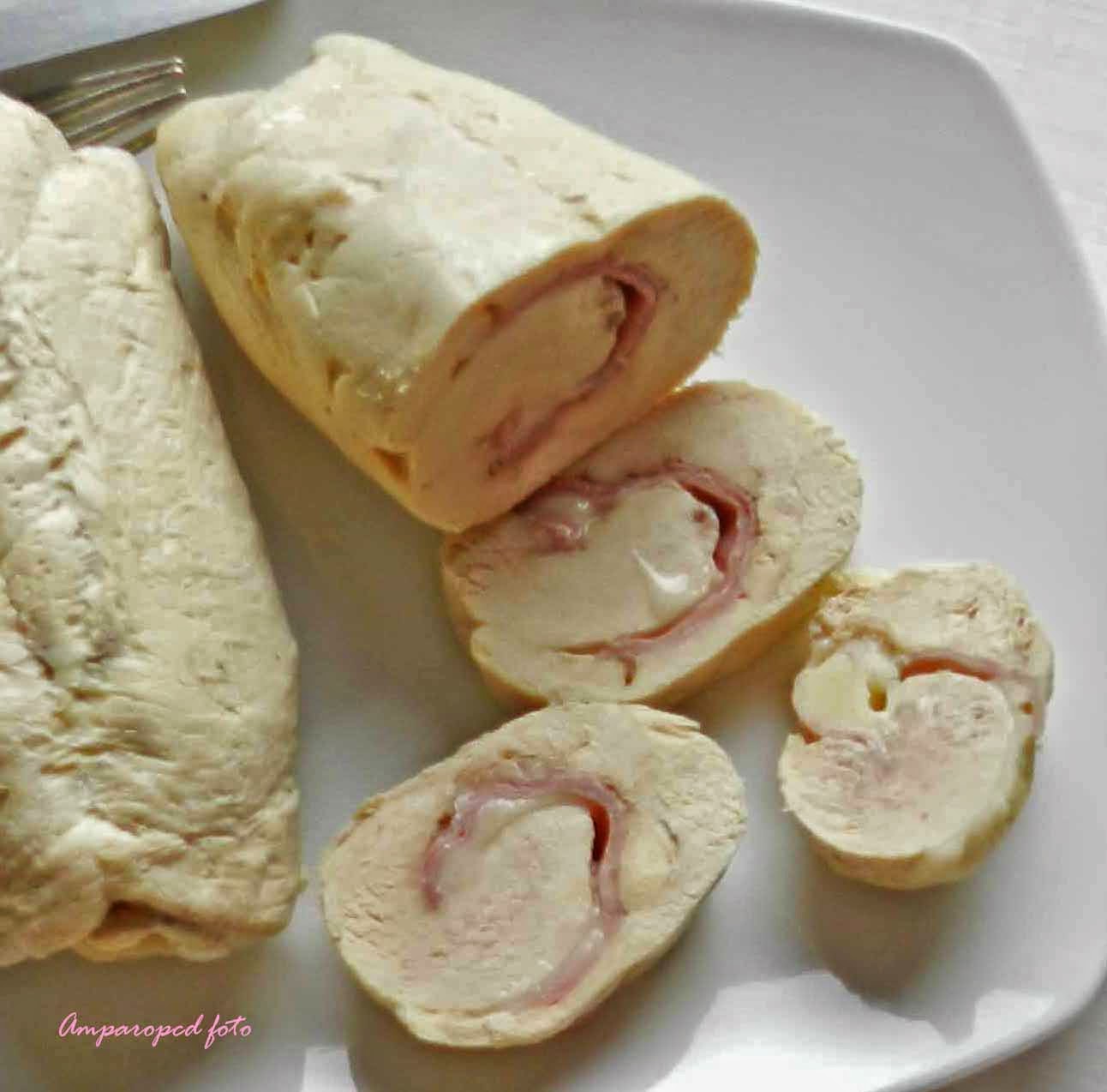 Cocinando en casa Pechugas de pollo rellenas de jamón y queso al vapor