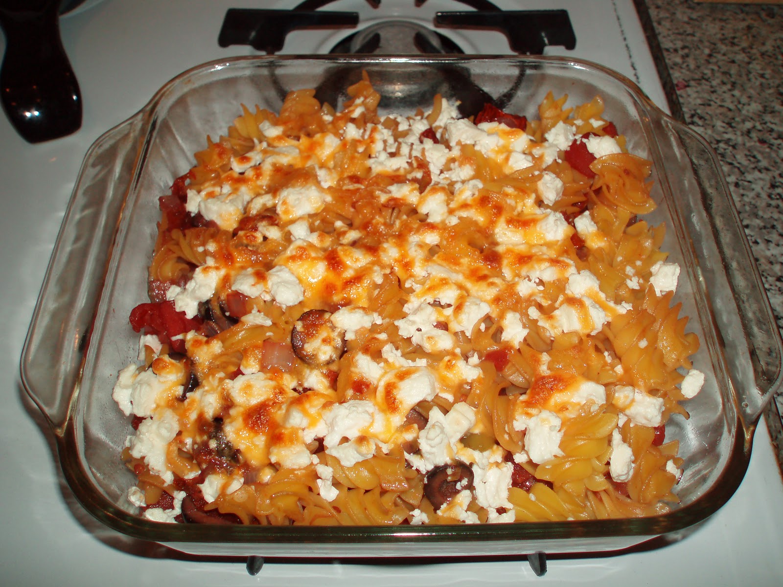 Open Mouth Insert Food Kalamata Olive, Tomato, and Cheese Melt