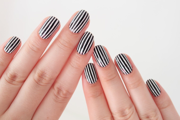 the beauty series uk beauty blog vertical black and white striped nails
