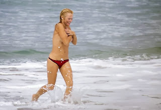 Pamela Anderson Red Bikini Biarritz France