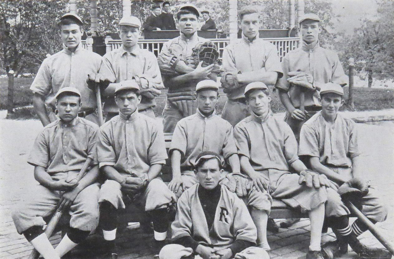 Ruth (top row, center) at St. Mary's Industrial School for Boys in Baltimore, Maryland, in 1912
