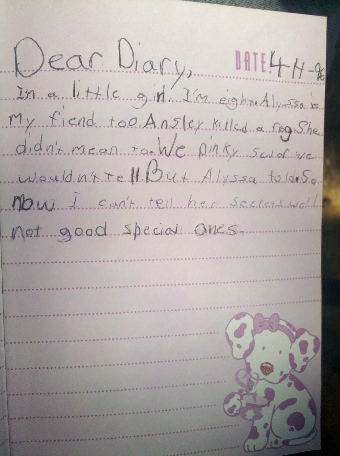 True Stories, Journal Entries, Letters Dear Spottie Dottie Diary