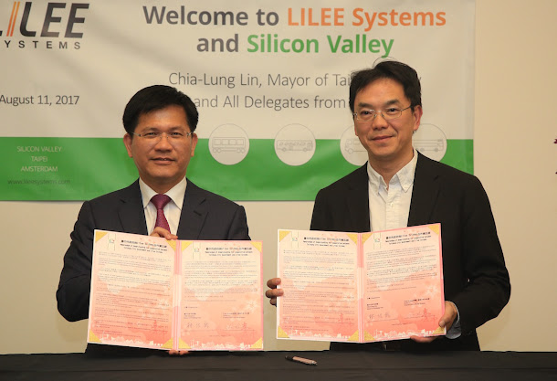 林佳龍等一行人12日拜訪LILEE Systems,由林佳龍、美國LILEE Systems執行長李佳儒共同簽署合作備忘錄, 林佳龍等一行人12日拜訪LILEE Systems,由林佳龍、美國LILEE Systems執行長李佳儒共同簽署合作備忘錄,