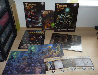 Unboxing the Kickstarter for Dungeon Saga: Dwarf Kings Quest, The Warlord of Galahir, Infernal Crypts, The Tyrant of Halpi and The Return of Valandor.