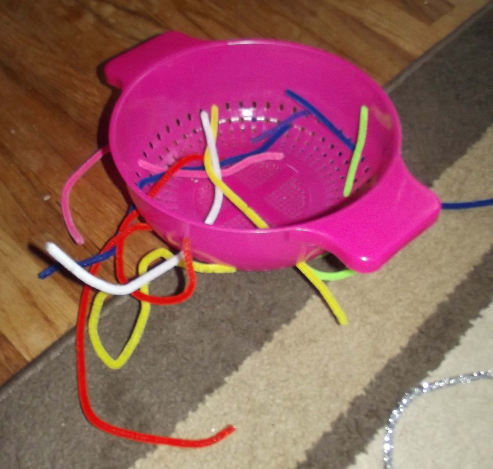 Veronica M.D. Toddler Activity Pipe Cleaners in a Colander