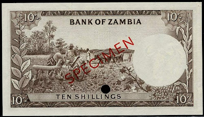 Zambia old paper money notes 10 Shillings bill