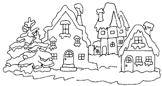 Snowing christmas landscape coloring page
