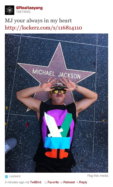 [04.07]Taeyang Tweets une photo de lui sur l'étoile de Micheal Jackson. Picture+3
