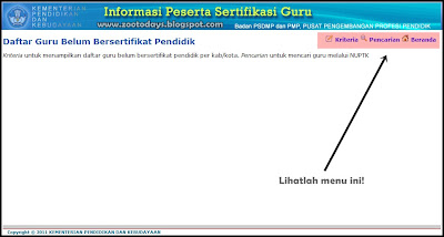 Cara Untuk Melihat Daftar Nama Calon Peserta Sertifikasi Guru (Seluruh