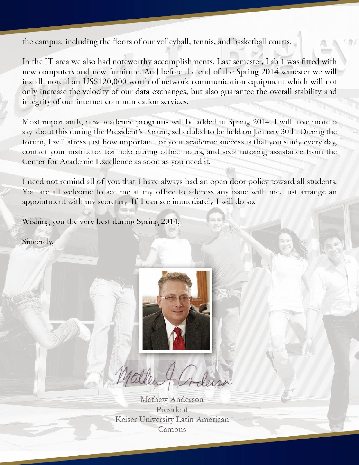 Provost Live: A message from the President: Welcome to spring 2014!