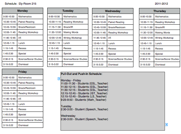 elementary school schedule templates