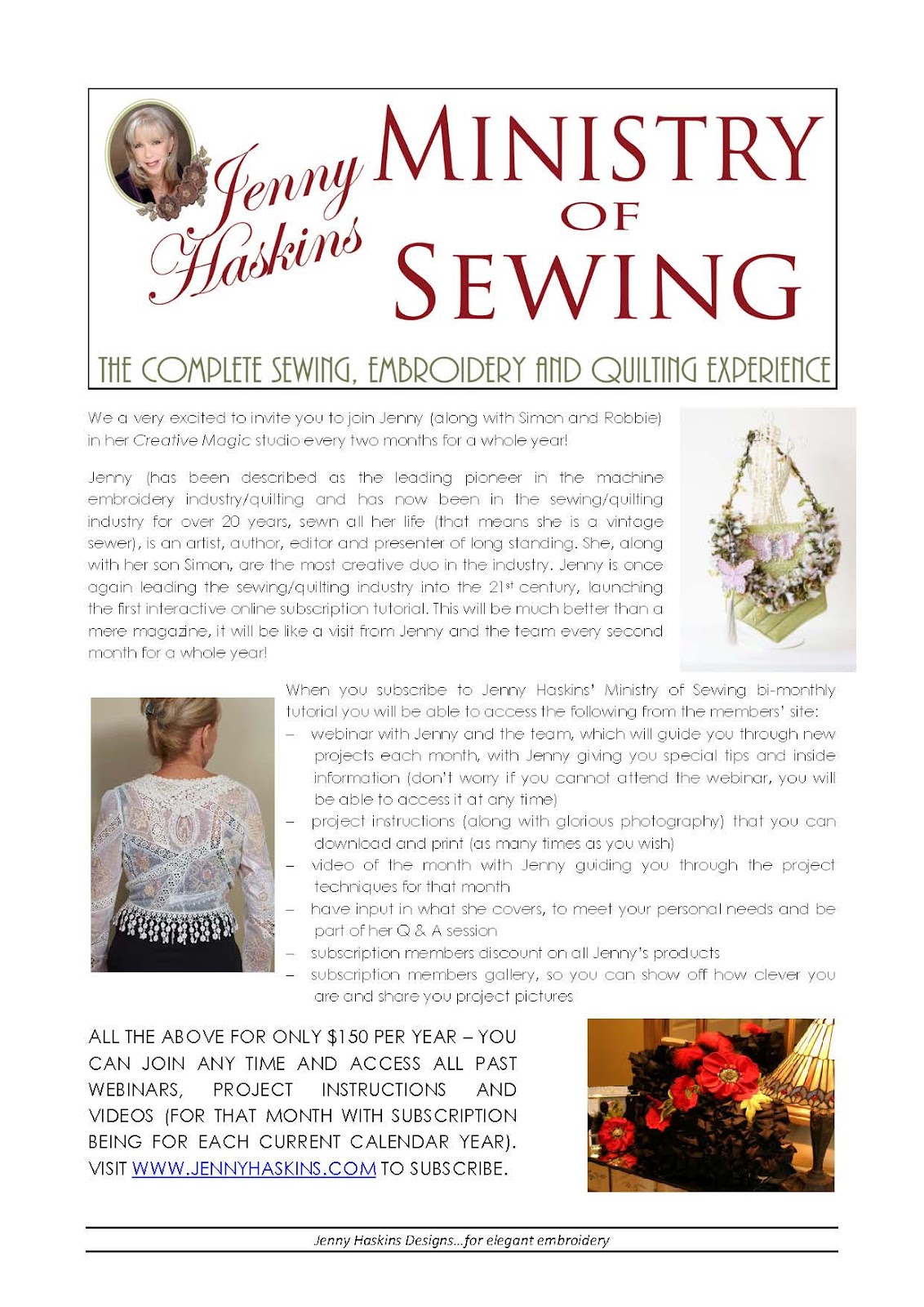 Jenny Haskins' World of Quilting and Embroidery Jenny's Ministry of