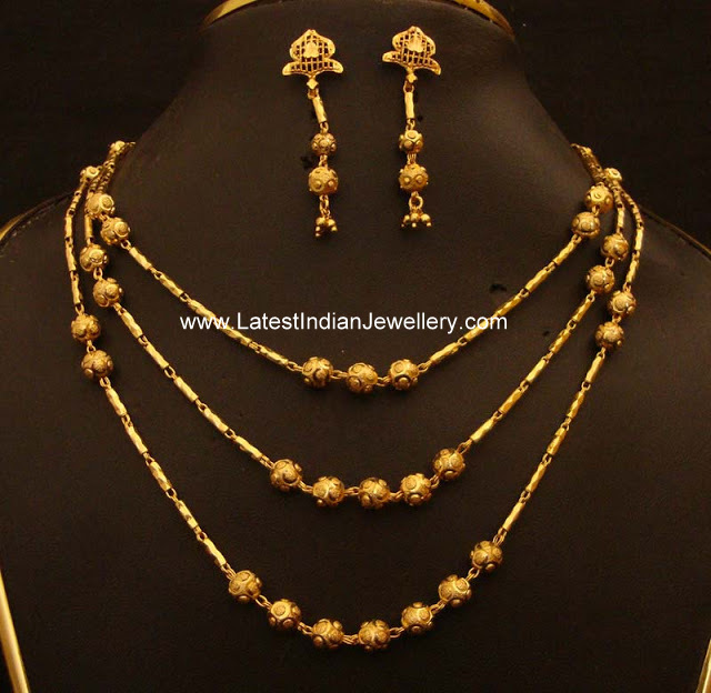 Trendy Multi layer chain with Gold Balls paired with earrings