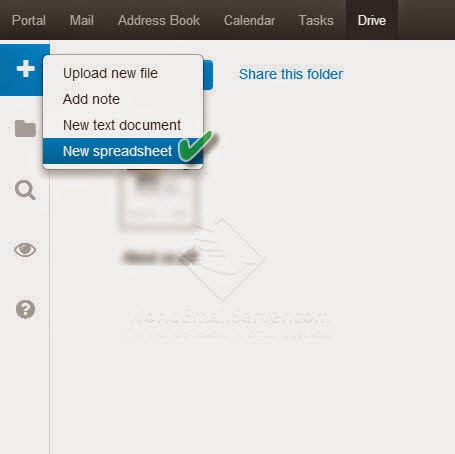 คลิกที่ไอคอน '+' และเลือก 'New spreadsheet'