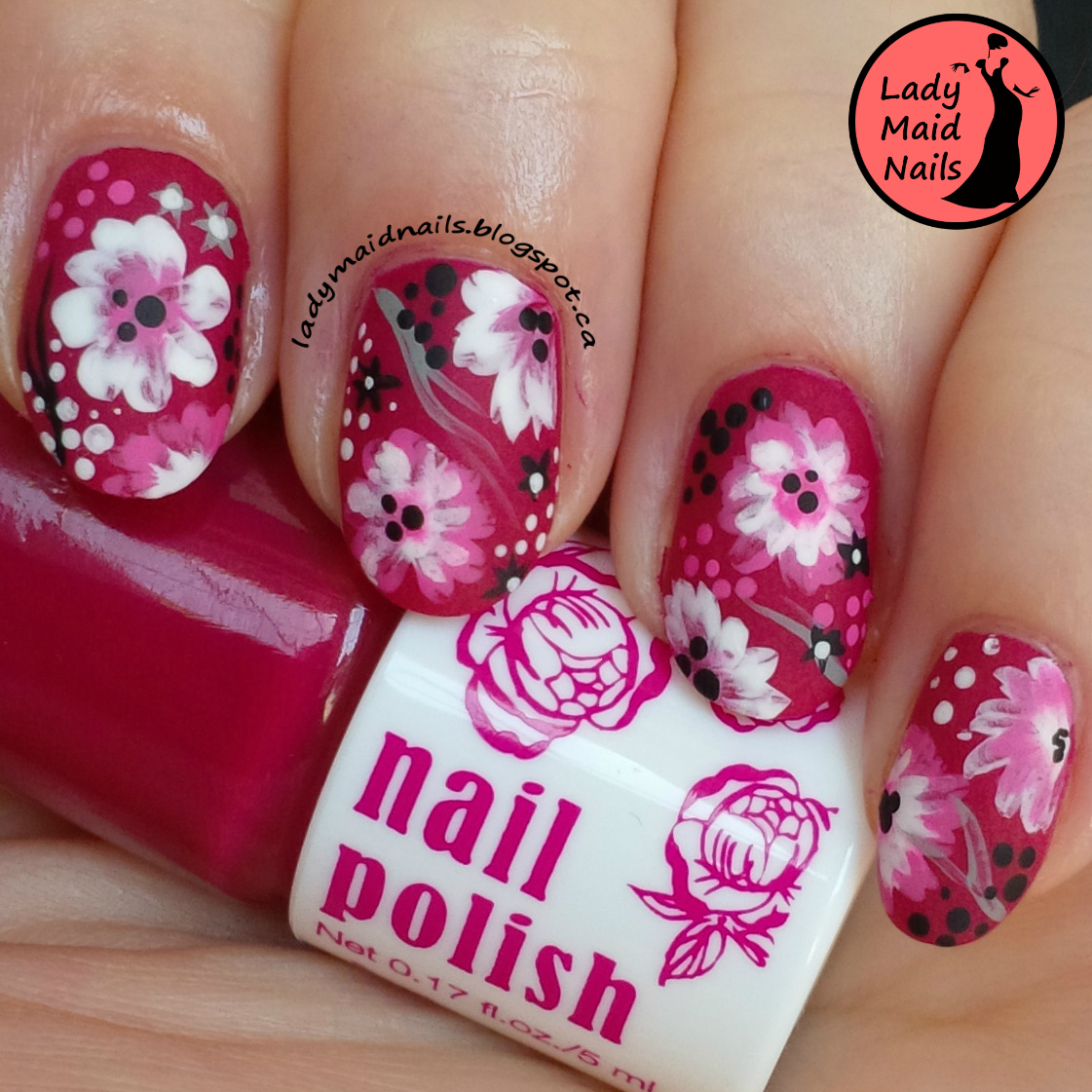 Lady Maid Nails One Stroke Nail Art, First Try!