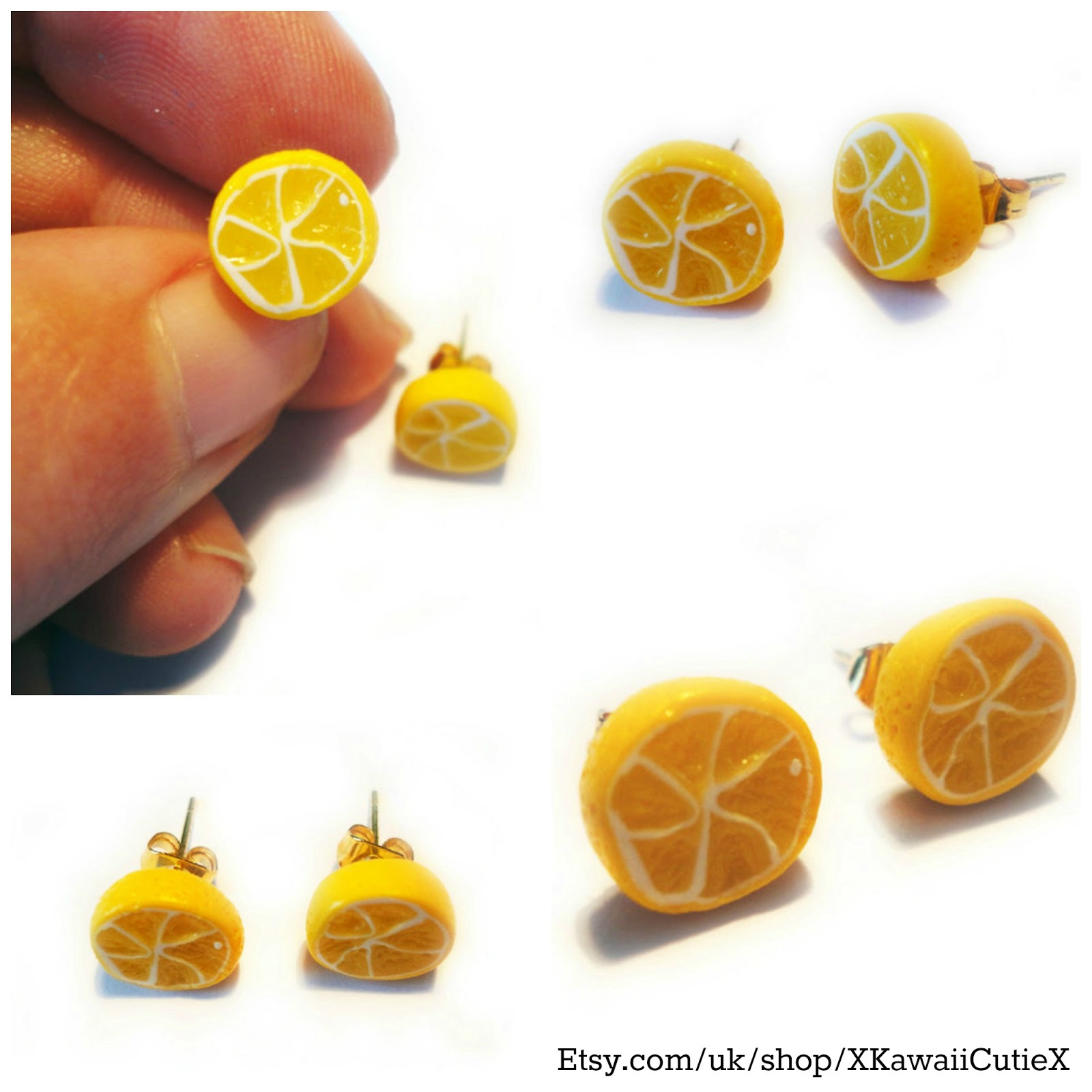 Kawaii Cutie Blog Lemon Studs, Polymer Clay Cute Fruit Summer Posts
