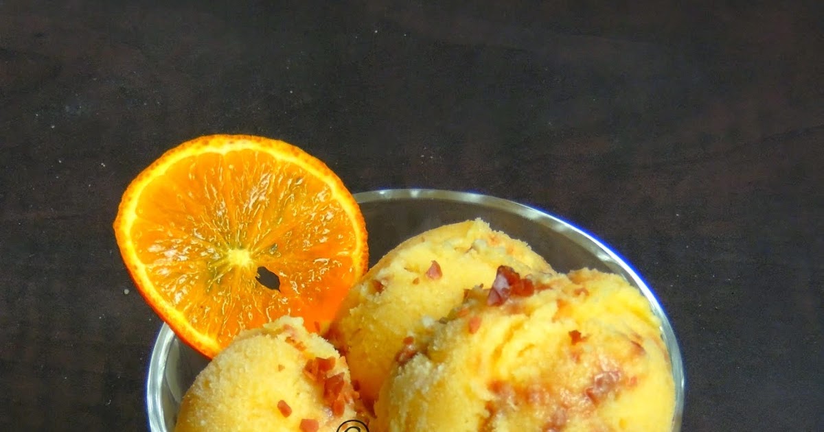 Priya's Versatile Recipes Eggless Clementine Gelato with Salted caramel Flakes