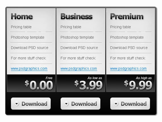 Black and white pricing table Black and white pricing table