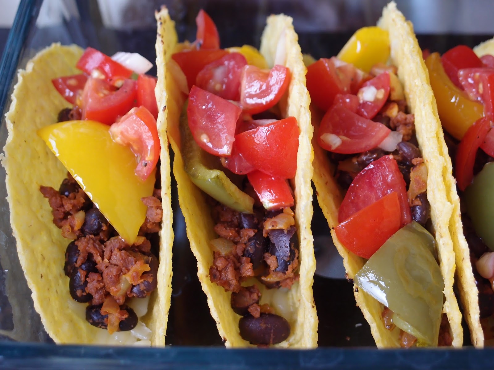 The VegHog Black bean and soya mince tacos with roasted peppers
