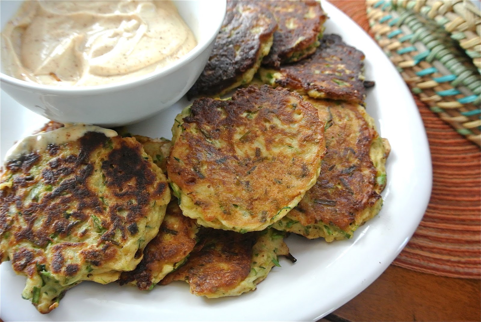 Zucchini Fritters with Chili Greek Yogurt Dipping Sauce