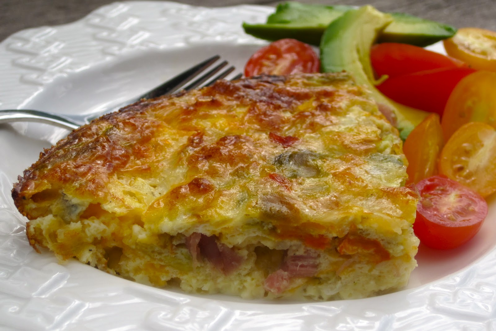 Delectably GlutenFree Green Chile, Egg and Ham Crustless Quiche