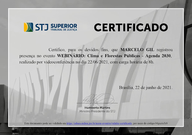 CERTIFICADO DA ESCOLA NACIONAL DE FORMAÇÃO E APERFEIÇOAMENTO DE MAGISTRADOS CONCEDIDO À MARCELO GIL