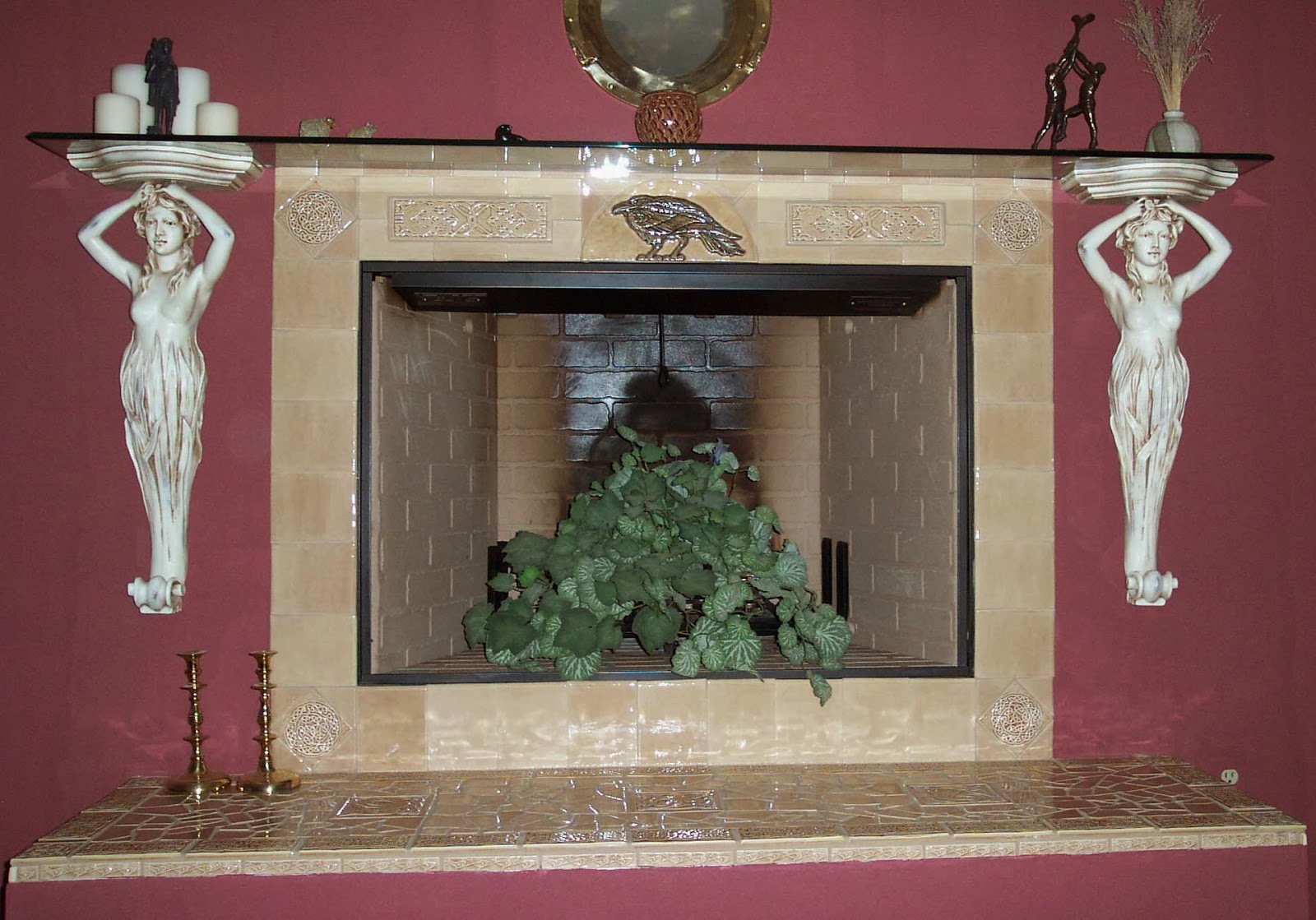 Decorative handmade ceramic tile Decorative handmade tile fireplace