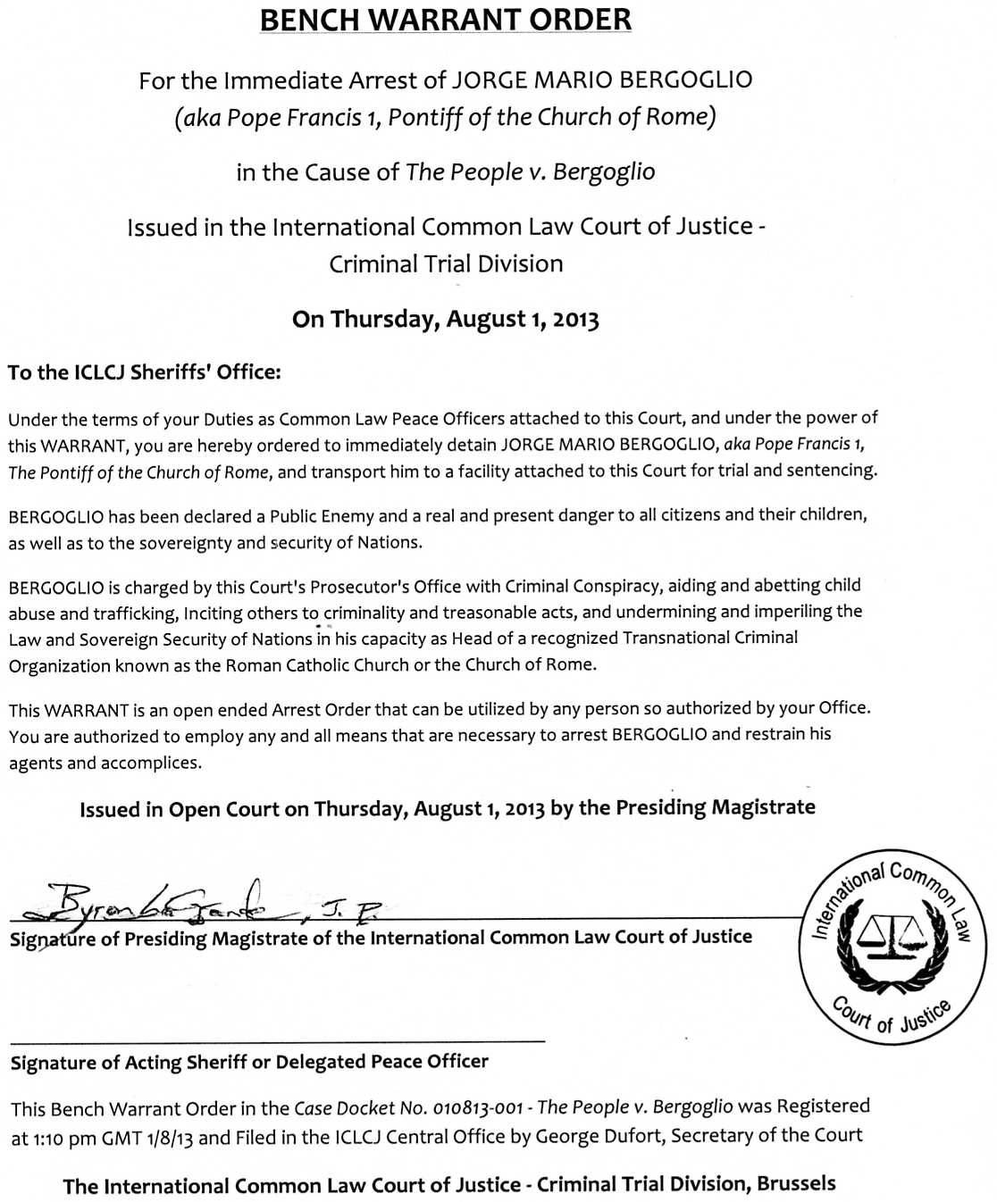 The Roman Catholic Church is Declared a Transnational