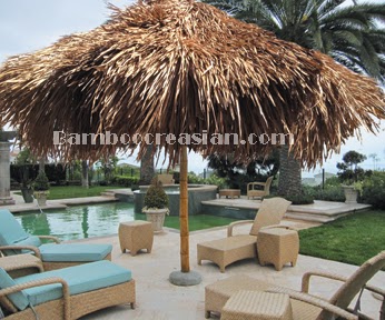 9 Ft Asian Thatch Umbrella Solid Bamboo Frame Palapa Set 14 Ft