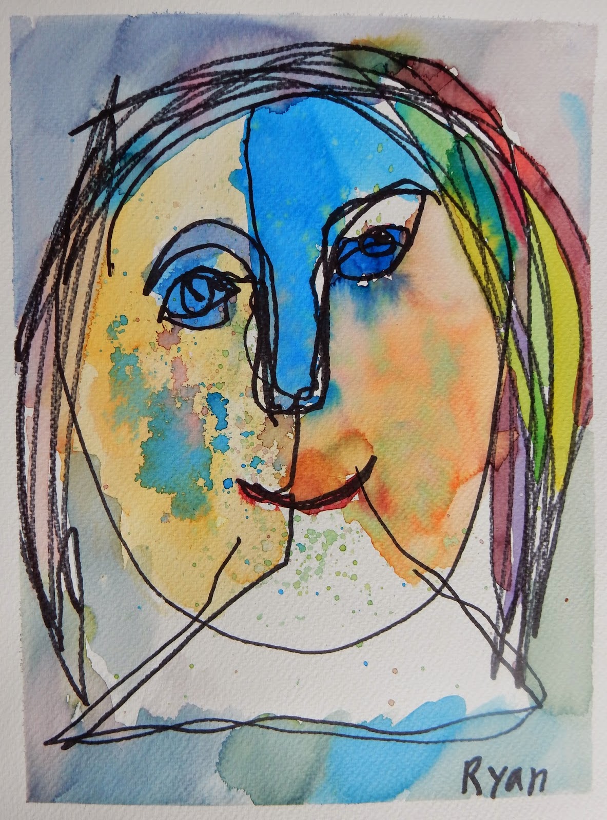 Doodlebug Dabblings: blind contour portrait drawing