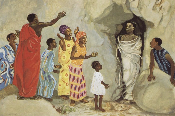 Mafa005 Jesus raises Lazarus to life .