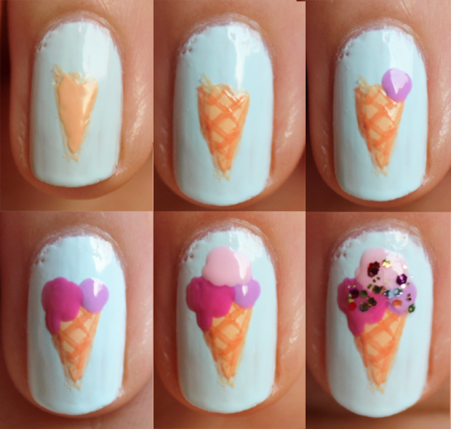 Totally Elsa Ice Cream Nail Art with tutorial!