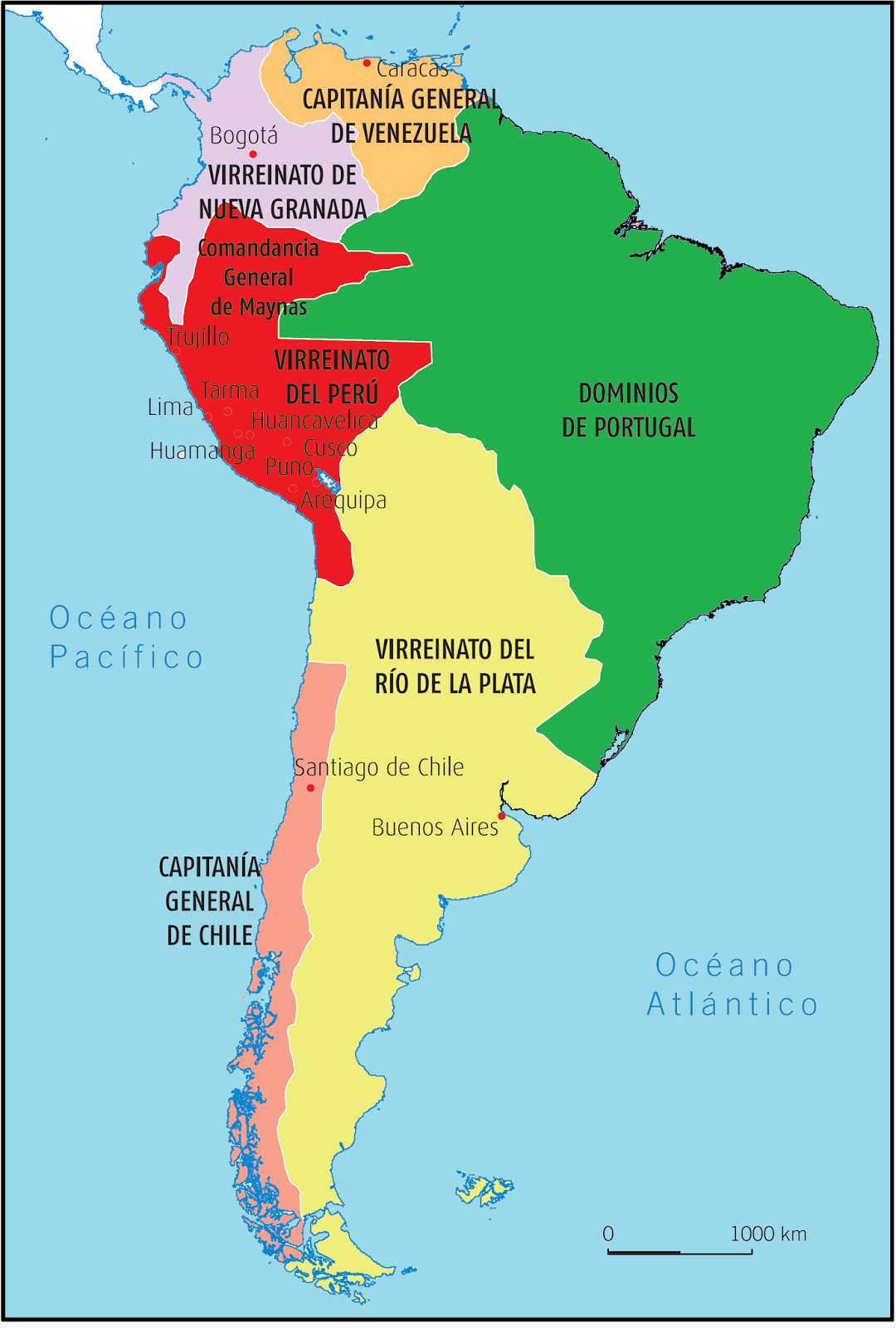 Mapa Nuevos Virreinatos en América del Sur