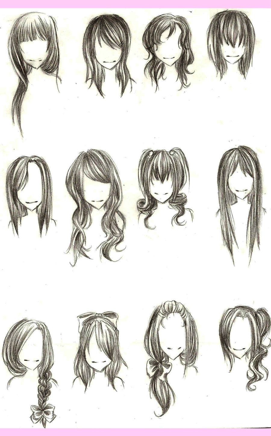 dicas como desenhar mangá: Tipo de cabelo para referência em seu